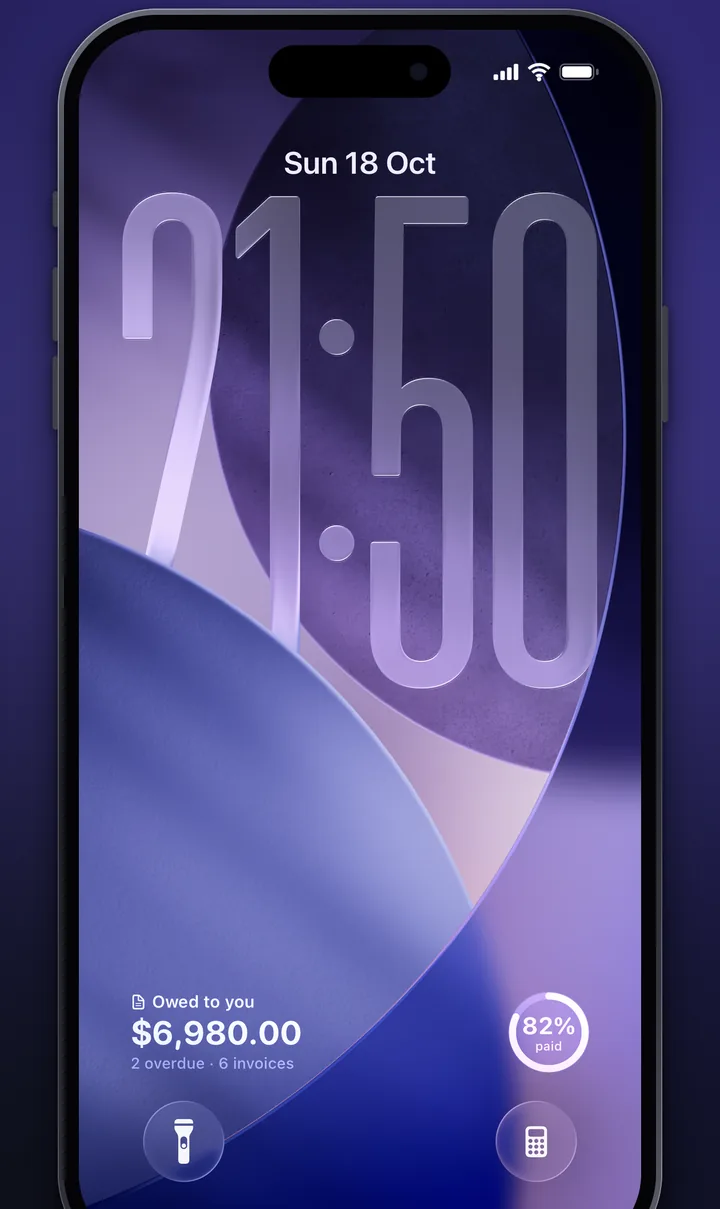 An Invoicy widget on the iPhone Lock Screen.